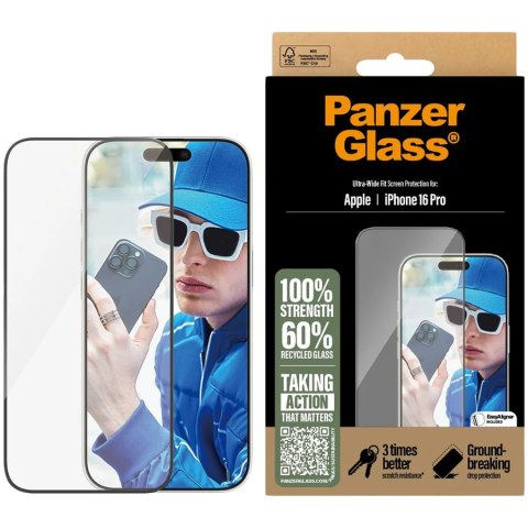 PANZERGLASS Protector iPhone 16 Pro, Ultra-Wide Fit
