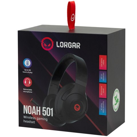 LORGAR Słuchawki Gamingowe Noah 501, Bezprzewodowe, Czarne